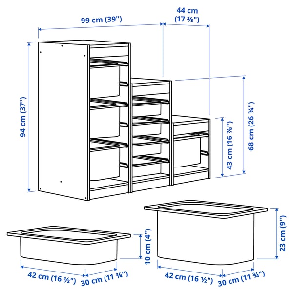 Illustration with measurements for the product: TROFAST.