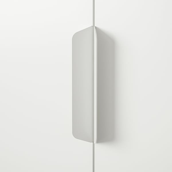 Sleek, modern storage unit with metallic finish, featuring adjustable feet for stability on uneven surfaces.