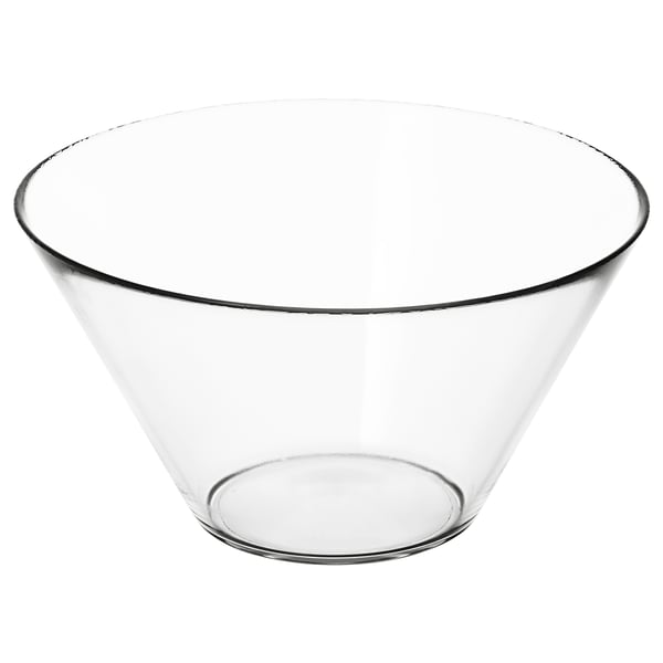 Clear glass bowl, clear, round, simple design, transparent.
