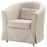 TULLSTA chair, beige, rounded shape, armrests, upholstered fabric.