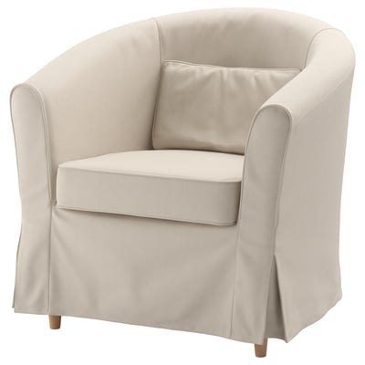 TULLSTA chair, cream, curved back & arms, cushioned seat, beige fabric.