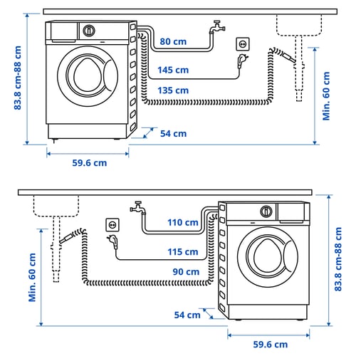 Illustration with measurements for the product: TVÄTTAD.