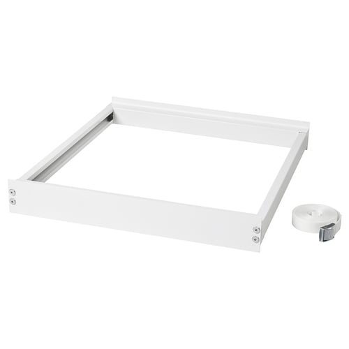 White TYKARP appliance stacking kit with metal frame and straps.