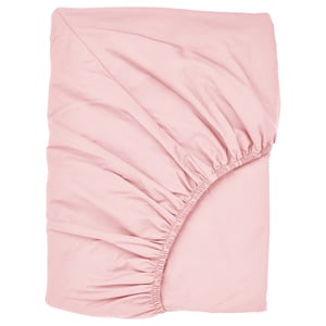 A light pink ULLVIDE fitted bed sheet with a crisp, dense weave and elastic edges, designed for mattresses up to 26 cm thick.
