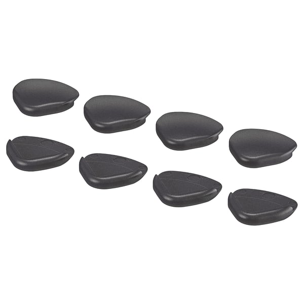 Eight dark brown corner bumpers, teardrop-shaped, made of eva plastic, protect sharp edges safely.