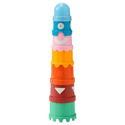Stackable, colourful kids toy; UPPSTÅ, plastic, round, bright colours, stack high.