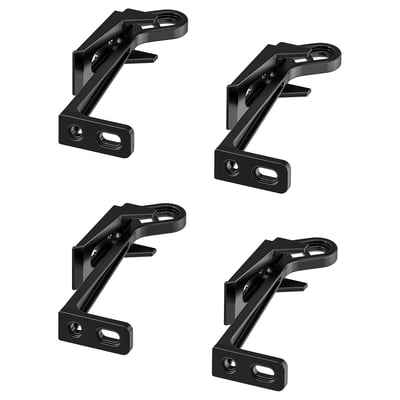 Four black UTRUSTA child safety locks arranged in a square, matte finish, angular z-shape design made of plastic.