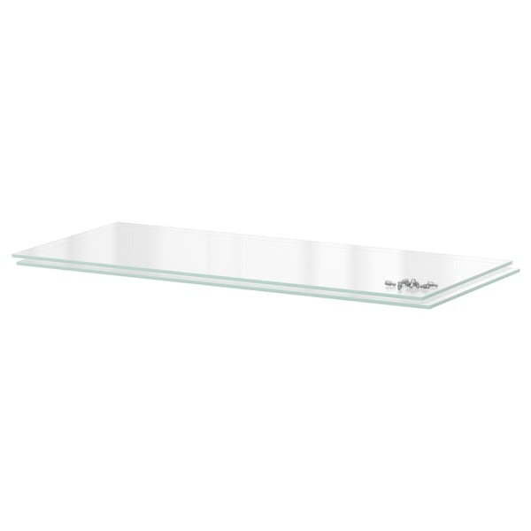 Ikea UTRUSTA clear glass shelf, rectangular, adjustable, easy-to-clean surface.