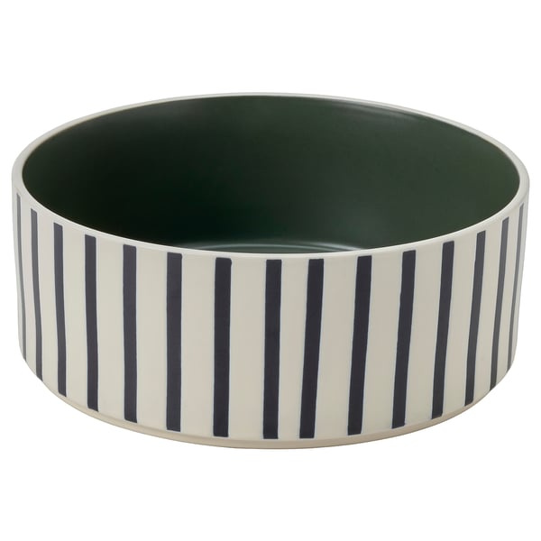 UTSÅDD pet bowl, white with dark stripes, round, stoneware.