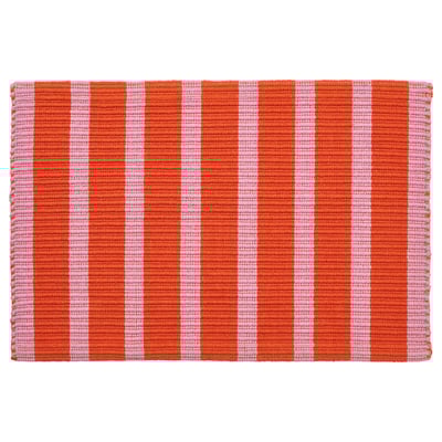 VÄGSKYLT door mat, orange & pink stripes, cotton, rectangular, machine washable.
