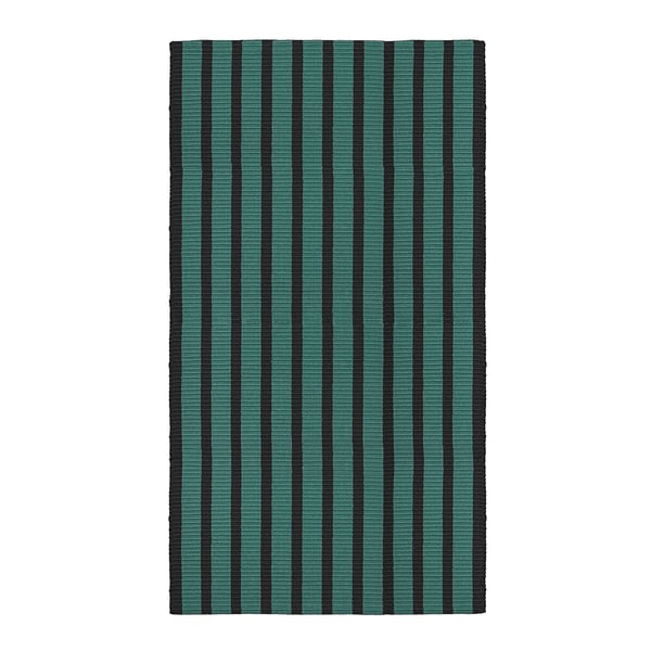Blue-green & black striped rug, cotton