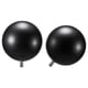 Two black, spherical VÄSENTLIG finials made from recycled plastic with a matte finish and metallic screws.
