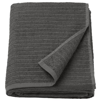 Dark grey VÅGSJÖN cotton towel with striped texture for softness and absorbency.