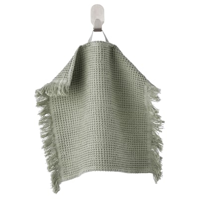 VALLASÅN towel, light green, woven, rectangular with fringed edges, hangs on hook.