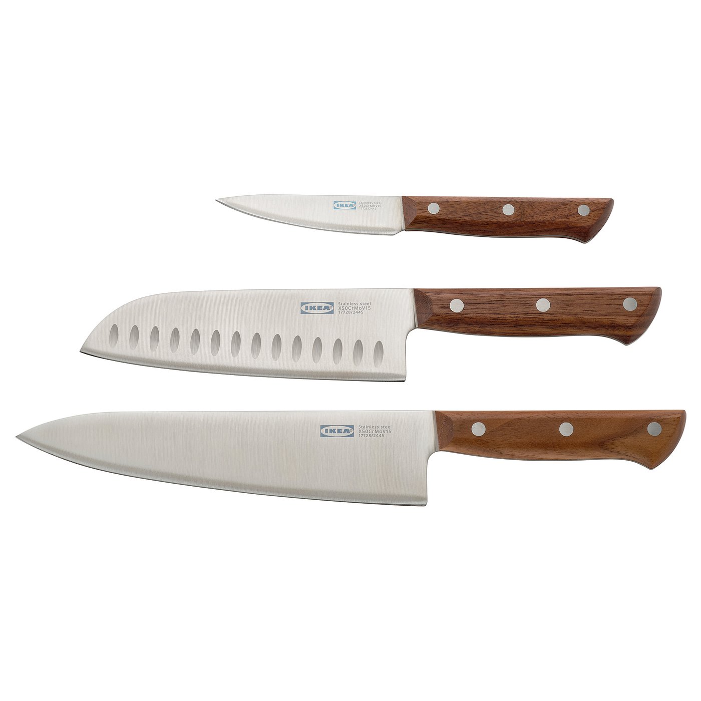 VARDAGEN 3-piece knife set, stainless steel/walnut - IKEA Latvia