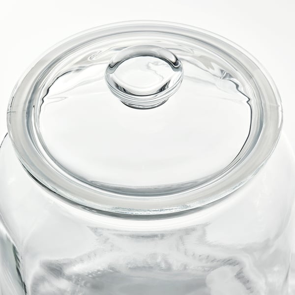 Clear glass jar with secure lid, transparent for easy viewing, quality materials for durability.