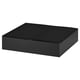 Black rectangular storage box with a fabric lid. Sturdy edges, ideal for under-bed use.
