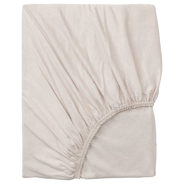 Beige VÅRVIAL fitted sheet for day-bed, 100% cotton, jersey fabric, elastic edges for secure fit.