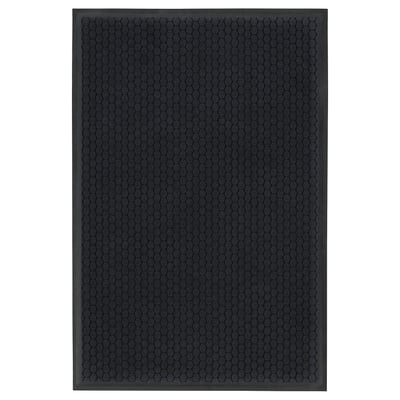 VATTENVERK black doormat, hexagonal pattern, recycled polyester, rectangular shape.