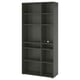VIHALS tall black shelf unit with 10 open shelves. Minimalist design perfect for clean storage.