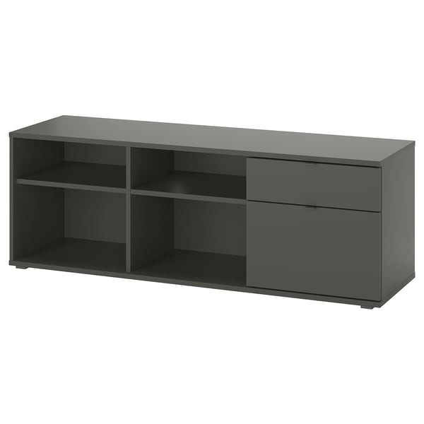 VIHALS black tv bench with 2 drawers, modern, open & closed storage, easy cable management.