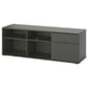 VIHALS black tv bench with 2 drawers, modern, open & closed storage, easy cable management.