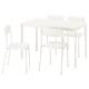 White VIHALS dining set with rectangular table & 4 stackable chairs. Minimalist, modern, durable.