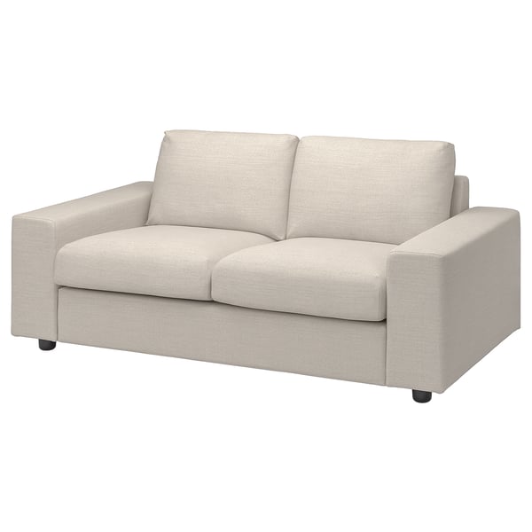 Cream-colored VIMLE sofa, modern design with wide armrests and cushions.