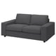 Grey VIMLE sofa. Modern, two-seater, square cushions, dark grey fabric.