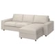 A beige VIMLE sectional sofa with a chaise. Its modern, l-shaped, featuring removable, machine-washable fabric covers.