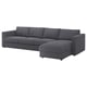 The VIMLE sectional sofa is sleek and modern, featuring a dark grey fabric cover on a boxy frame, with one chaise lounge for extra space and comfort.