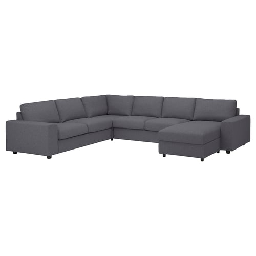 VIMLE grey sectional sofa, u-shaped with reversible chaise, dark grey upholstery.