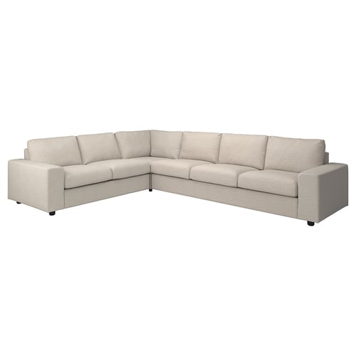 VIMLE sectional sofa, beige, wide l-shape, modern minimalist design, upholstered in gunnared fabric.