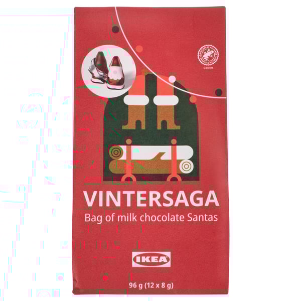 Red IKEA chocolate santa bag. VINTERSAGA. 96g. Festive holiday treat.