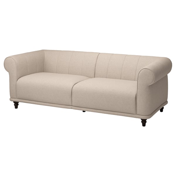 VISKAFORS sofa: beige, soft curves, classic design with deep seat, cotton blend cover.