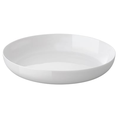 White VITBLECKA round glass bowl, sleek and modern design, dishwasher and microwave safe.
