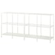 A VITTSJÖ white metal and glass storage shelf with three levels for display.