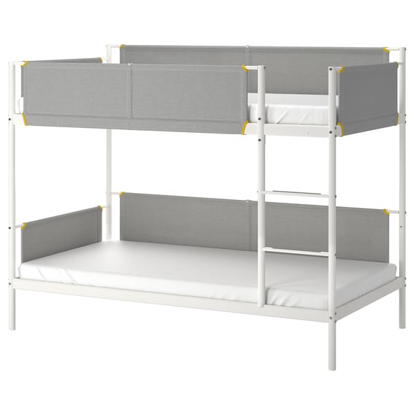 VITVAL bunk bed in white & grey. Modern design with fabric guardrails and soft shapes. Ideal for space-saving.