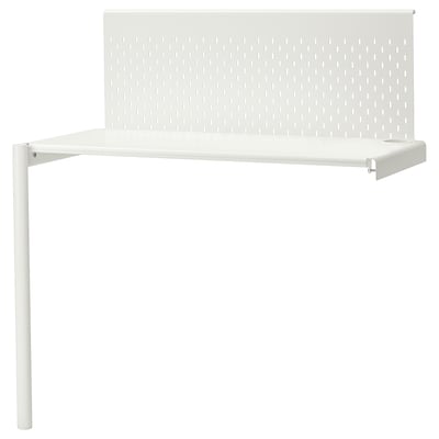 White wall-mounted VITVAL desk with pegboard panel, steel legs, rectangular shape, and cable management.