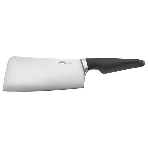Ikea VÖRDA knife, stainless steel blade, black plastic handle, heavy-duty, ideal for cleaving.