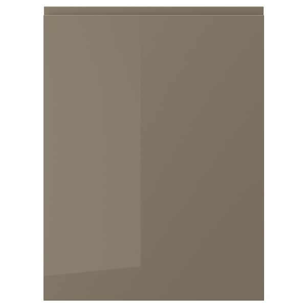 VOXTORP high-gloss brown cabinet door, sleek modern design, smooth surface, integrated handle, durable fibreboard.