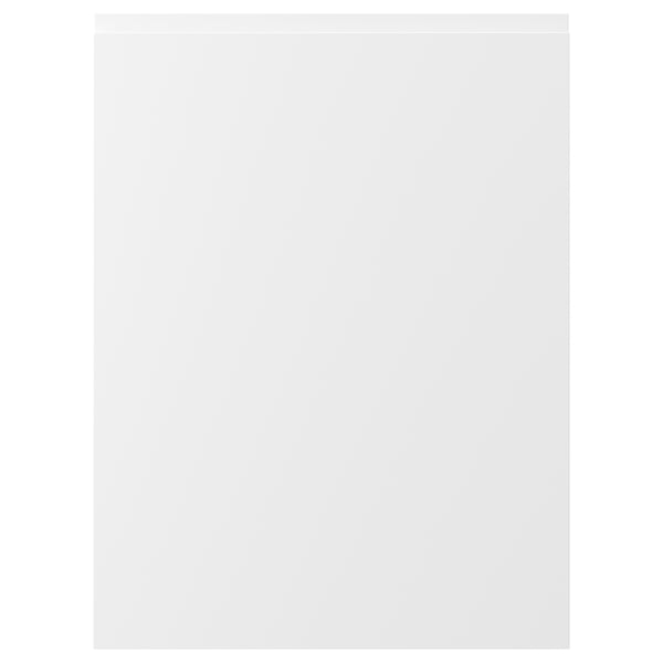 VOXTORP white matte door, smooth, semi-square shape, modern design, integrated handles.