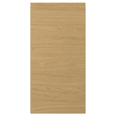 VOXTORP oak-brown cabinet door with sleek, integrated handles, smooth finish.