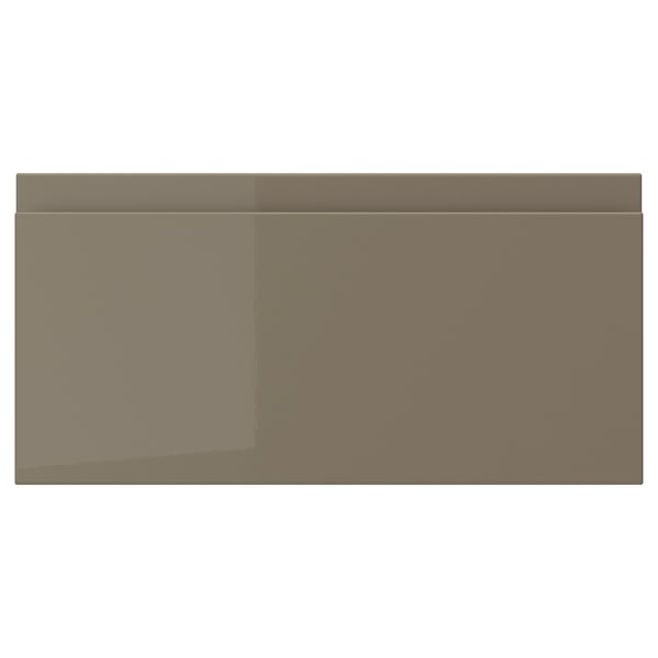 VOXTORP drawer front, dark grey-brown, glossy finish; sleek, modern design with integrated handle.