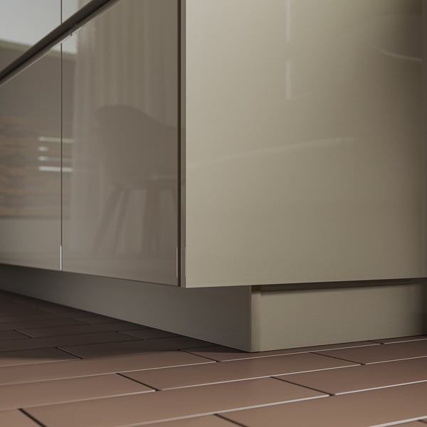VOXTORP beige kitchen plinth, smooth plastic finish, rectangular shape, fits base cabinet gap.