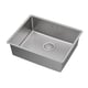 Single bowl stainless steel kitchen sink, rectangular, modern design, sleek and slim, with drain hole at center bottom.