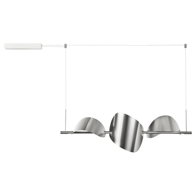 BACKSTÖRN lampa, gluds sudraba metāls, mūsdienīgs minimālisma dizains, regulējams piekaramies augstums, ideāli piemērots ēdamistabas zonai.
