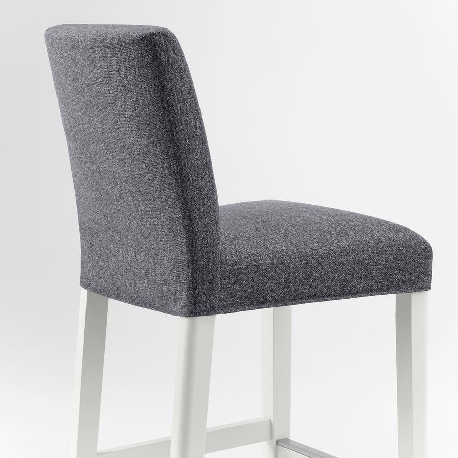 BERGMUND bāra krēsls ar atzveltni, darba virsmas augstuma baltā krāsā/Gunnared pelēks, 62 cm