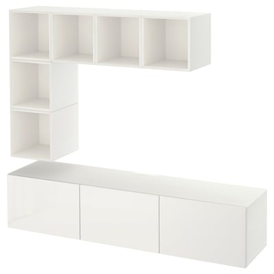 Ikea BESTÅ televizors - balts, plaukti, skapji, moderni.