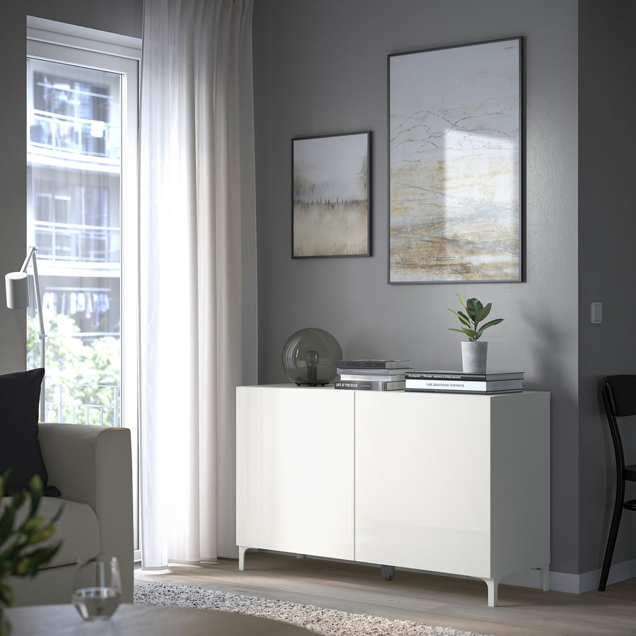 BESTÅ Skapis 120x40x74 cm, balts/ Selsviken balts glancēts BESTÅ Skapis 120x40x74 cm, balts/ Selsviken balts glancēts